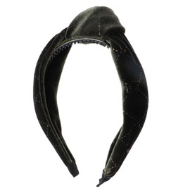 Motique Accessories Velour Knot Headband with Patterned Gold Lines for Women and Girls - Green