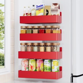 Mystozer Magnetic Spice Rack for Refrigerator, Kitchen Organizer and Storage Shelf, Red (4 Pack)…