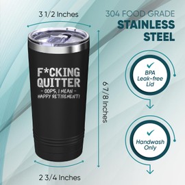 shop4ever Quitter Oops, I Mean Happy Retirement! Engraved Insulated Stainless Steel Coffee Tumbler with Lid 20 oz. (Black)
