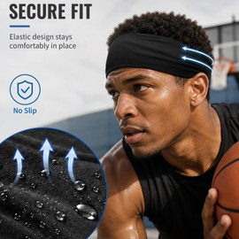 2 Pack Running Headbands Men,Wide Head Sweatband Sweat Bands(Black)