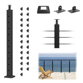 CKE Black Cable Railing Post 36"x2"x2", Level Drilled Railing Post with Cable Grommets, Adjustable Top Mount Level Line Post Cable Handrail Post, T304 Stainless Steel Deck Stair Railing Post, LP01