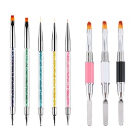 Whmeolyo Nail Art Brushes, 8Pcs Double-Ended Acrylic Nail Brush Set & Picker Brush Tool for Nail Art with PolyGel Gel Acrylic Nails Extension Fine Liner Brushes and Dotting Pen (6,7,8,9,11 mm)