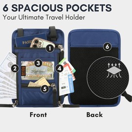 elzama Travel Neck Wallet, Neck Passport Holder, RFID Blocking Passport Wallet Super Slim & Lightweight Travel Pouch Holder for Men & Women (Blue)