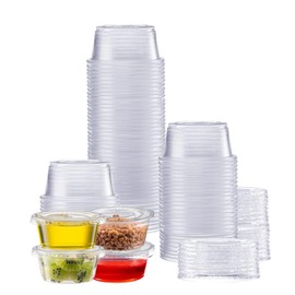 [150 Sets - 1 oz.] Jello Shot Cups Condiment Containers with Lids | Sauce Cups, Portion Cups, Dressing Container | Small Plastic Containers with Lids | Airtight and Stackable Souffle Cups