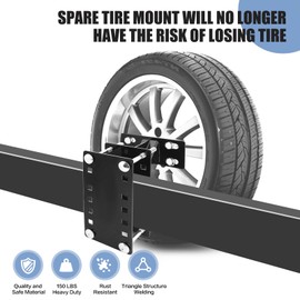 Spare Tire Mount, Universal Spare Tire Carrier Holder for Utility Trailer Boat, Fits 4 & 5 & 6 Lugs Trailer Wheels On 4", 4.5'', 4.75'', 5'' and 5.5'' Bolt Patterns (Black)