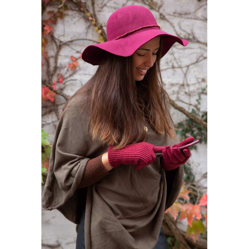 styleBreaker Women's Touchscreen Fabric Gloves with Removable Knitted Cuffs, Warm,