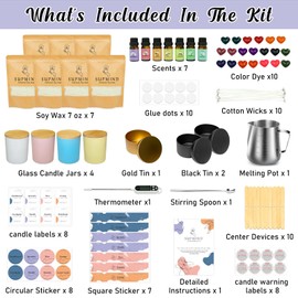 SUPMIND Candle Making Kit for Adults - Candle Making Supplies for Candle Making Starter Kits with Soy Wax, Big 7oz Jars & Tins, 7 Pleasant Scents, Color Dyes & More - Perfect for Home Decorations