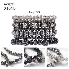 MAKERSLAND 7 Sets Bohemian Stackable Bead Bracelets for Women, Black Stretch Beaded Bracelets Boho Layered Bead Bracelet Multi Layer Versatile Statement Bracelets Jewelry Gift for Her