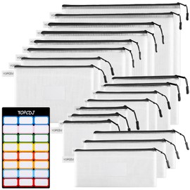 18 Pack 8 size Mesh zipper pouch bags, Zipper Bags with Label Pocket,File Bags for Classroom Organization,Zipper Pouches of office supplies,Puzzles, Board Game Storage