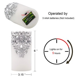 Eldnacele Flameless Christmas Silver Candles with 5H Timer, Flickering Real Wax Battery Operated Pillar Candles for Christmas Party Decoration Silver (D3" x H6")