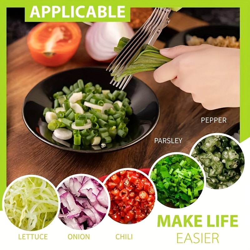 5-Blade Stainless Steel Herb Scissors for Kitchen Food Prep –