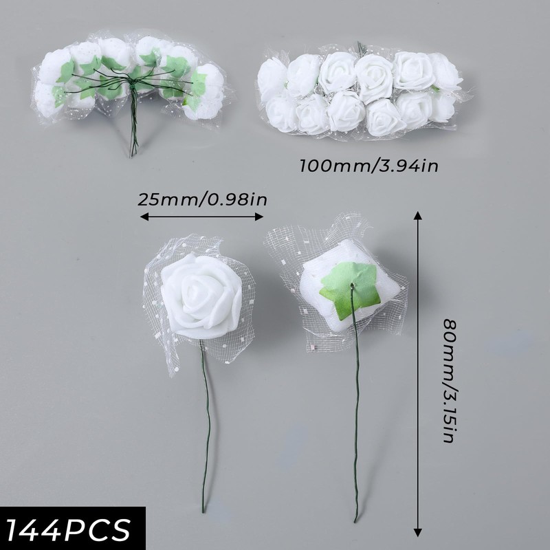 144 Pcs Artificial Flowers, White Roses Fake Rose