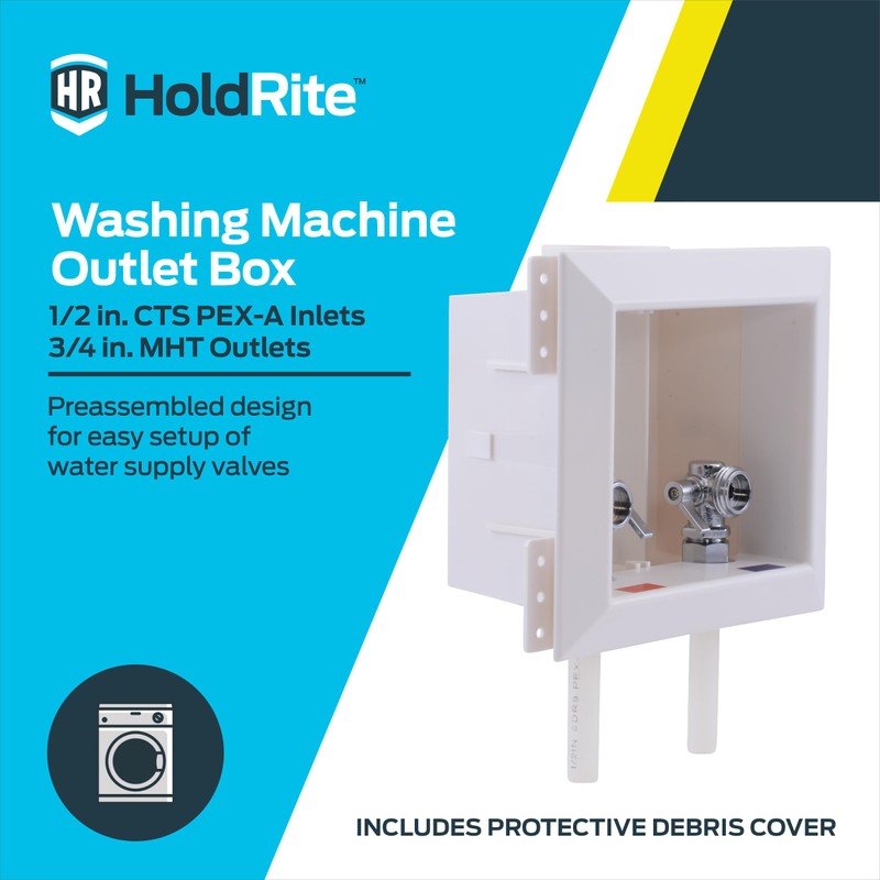 Holdrite 3/4 Inch MHT Washing Machine Outlet Box, Pre-Assembled, 1/2