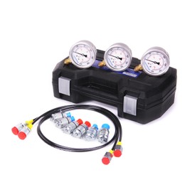 MEASUREMAN Portable Excavator Hydraulic Pressure Test Kit, Includes 3 Pressure Gauges (2400/3500/6000 PSI), 2 Hoses, 6 Test Couplings, for Construction Machinery Systems, Packed in Durable Case