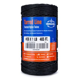 HONGDA Tarred Bank Line Twine, 465 Feet Nylon Twine #36 Bank Line-Black Nylon String 2.3mm, Black Strong Twisted Seine Rope Ideal for Gardening, Construction, Gear Tying, Bushcraft Gear