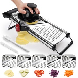X Home Stainless Steel Mandoline Slicer for Kitchen, Adjustable Food Slicer for Vegetable, Cucumber, Potato, Cleaning Brush & Food Pusher Included