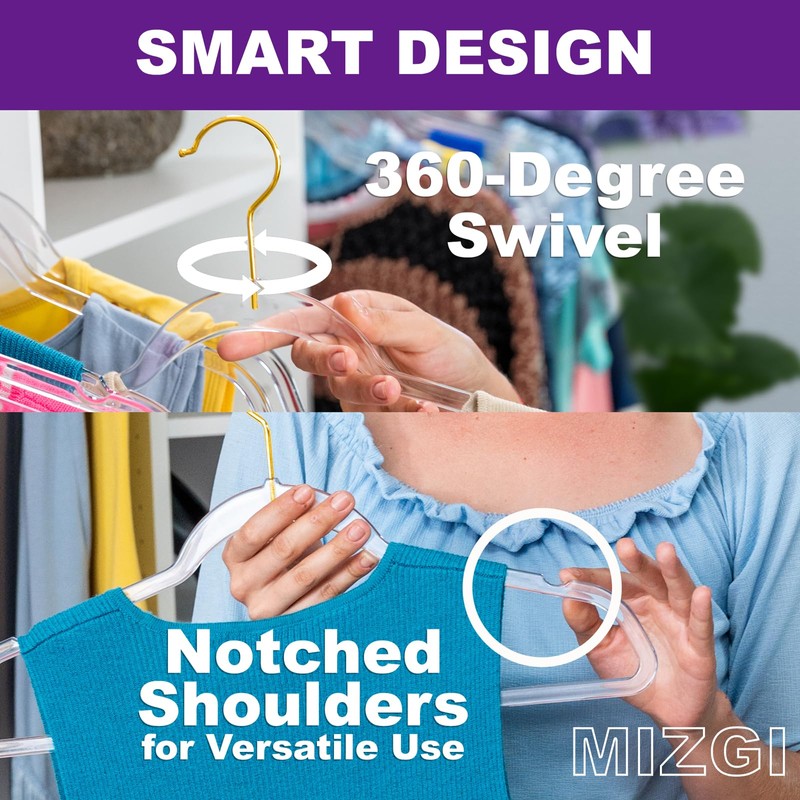 Premium Clear Invisible Acrylic Hangers, 20 Pack Ultra Slim &