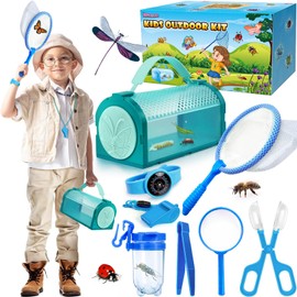 YOPINSAND Bug Catcher Kit & Outdoor Explorer Kit for Kids, 10 Pcs Bug Catching Kit with Toy Cage, Backpack, Manifying Glass, Toy Net, Outdoor Exploration Toys Gift for Boys Girls 3-12