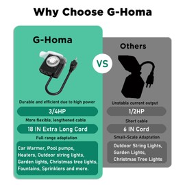 G-Homa [Enhanced] Outdoor Timers, Mechanical 24 Hour Timer Outlet, Outdoor Light Timer Waterproof with Protective Cover, 18 in Cord, 15A 3/4HP, CSA Listed, Ideal for Engine Block Heater, Pool Pump