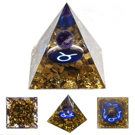 Erliway 12 Zodiac Orgone Crystal Pyramid, Natural Amethyst Crystal Ball for Taurus Zodiac, 2" Orgone Healing Pyramid for Positive Energy Stress Reduce Healing Meditation Attract Wealth Lucky