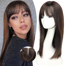 Eawwii Hair Topper for Women Clip in Bangs – 18 Inch Medium Length Straight 360° Full Coverage Balayage Dark Brown to Chestnut,Synthetic Natural Looking Piece for Thinning Hair