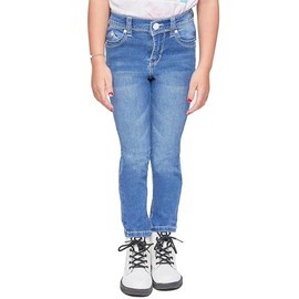 YMI Toddler Girl Adjustable Waistband Snap Button Light Fading Skinny Jean, Medium Blue, Size 6