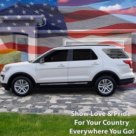 BOGAR TECH DESIGNS - Precut Distressed American Flag Rear Side Quarter Window Decals Compatible with Ford Explorer 2011-2019, Matte Black