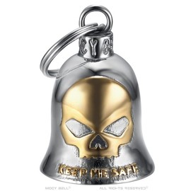 MOCY BELL Moto Guardian Bell Skull Keep Me Safe Stainless Steel - Good Luck Charm for Motorcyclists with Bag and Authenticity Card