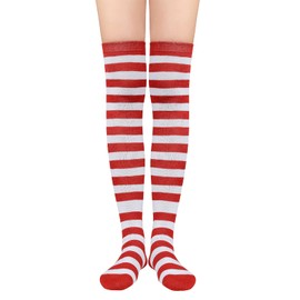Womens Stripes Thin Tube Socks Athlete Striped Long Socks Over Knee Socks Casual Knee High Stockings Leg Warmers 1 Pair Red White