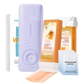 Waxfans Smart Wax Roller Kit, Roll On Wax Kit for Women & Men, Cera Para Depilar at Home Waxing Kit for Body and Legs Hair Removal, with 2 Wax Refills (Honey) & 50 Wax Strips, Easy & Smooth (Honey)