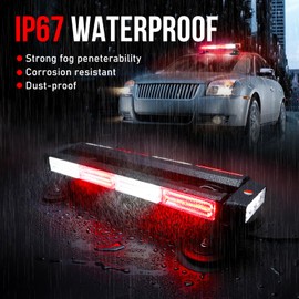 18.6" Emergency Strobe Lights Bar for Trucks - MIRUNNY Waterproof Double Side Safety Warning Traffic Advisor Beacon Flashing Light Bar with Magnetic Base for Snow Plow, Vehicles（White/Red）