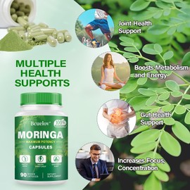 Moringa Capsules | 800mg Pure Moringa Powder Capsules – Supports Energy, Skin & Gut Health, Immune System – Green Superfood with Vitamins & Amino Acids (90 Caps)