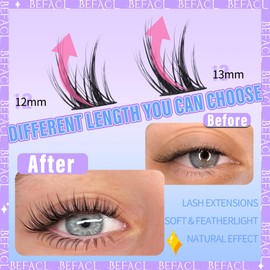 Natural Lash Clusters Wispy Cluster Eyelash Extensions Waterproof Individual Lashes 12&13mm Short Eyelash Clusters Manga Lashes Clusters Kit(132Pcs,C Curl)