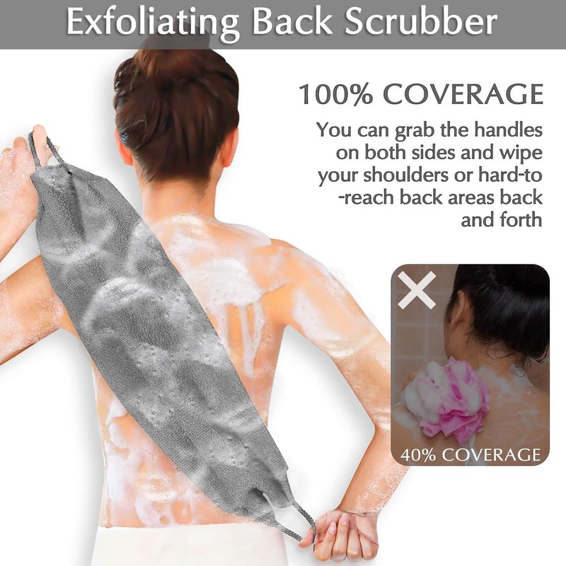Exfoliante corporal de nylon y guantes de baño grises Anezus