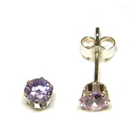 Arranview Jewellery Sterling Silver 4 mm CZ Stud Earrings Lavender Coloured