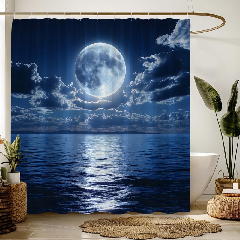 GCTNBJL Blue Oean Full Moon Shower Curtain for Bathroom,70x70(WxH) Inches