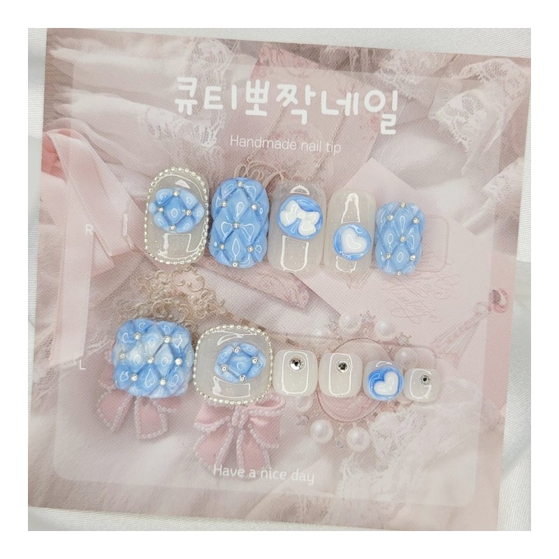 Quilting emboss handmade nail tips, pedi tips - Square L