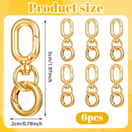 6 Pcs Double Opening Keychain Clip Zinc Alloy Spring Snap Hooks Metal Swivel Keychain Clasp Spring Keyring Buckle for Gold Jewelry Lanyard DIY Craft Making Camp Hiking Travel