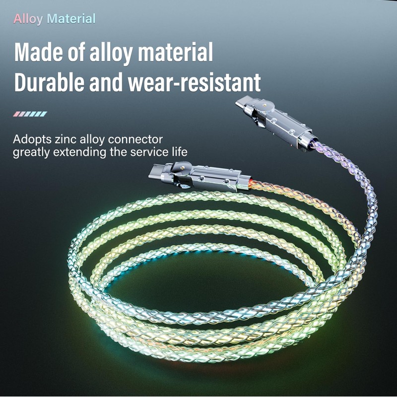 LED Light Up USB C Charging Cables 2Pack 5ft Rotating