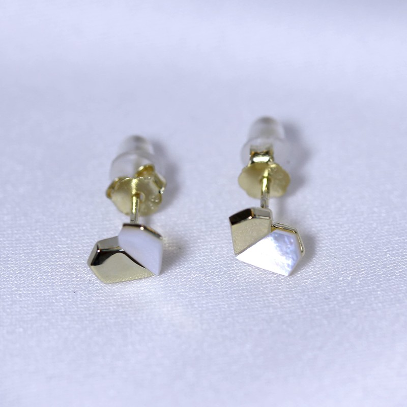Gold Plated Sterling Silver Split Mother of Pearl Heart Stud
