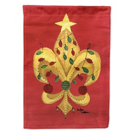 Caroline's Treasures 8185CHF Christmas Fleur de lis Tree with Lights House Flag Large Porch Sleeve Pole Decorative Outside Yard Banner Artwork Wall Hanging, Polyester, House Size, Multicolor