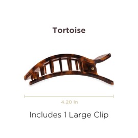 TELETIES - Large Flat Rectangle Clip - For Thick Hair - For Lounging, Travel, Yoga, & More - Strong Grip, Bendable Teeth, Comfortable Lay-Back Design - All Hair Textures - Tortoise
