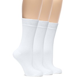 Hugh Ugoli Womens Bamboo Dress Socks, Crew Soft Thin Calf Socks for Business, Trouser & Casual, White, 3 Pairs, Shoe Size: 6-9