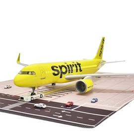 Spirit A320 Model 1/80 Scale Spirit Airlines A320 Model Airplane 18.5 Inches Long with LED Lights and a Large Rubber Airport Mat, Ideal Gift and Display