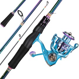 Sougayilang Spinning Fishing Rod Reel Combo, 6.9ft 2 Pieces Medium Heavy Pole with Bright Strong Smooth 2000 Reel for Freshwater