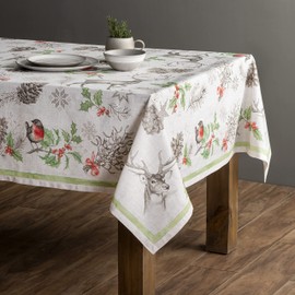 Maison d' Hermine Christmas Dew 100% Cotton Tablecloth for the Kitchen, Dinner, Tabletop, Party Decoration, Weddings, Thanksgiving/Christmas (Rectangle, 160 cm x 220 cm)