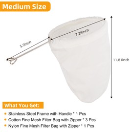Esuduky 5 Pcs Premium Ultra Fine Mesh Strainer Bags with Stainless Steel Handle, Reusable Nut Milk Bags, Cheese Cloths for Straining Juice, NutMilk, Coffee, Thai Tea, Yogurt and Soup (Medium)