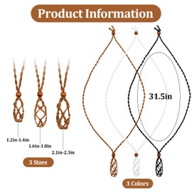 ZYNERY 9 Pcs Crystal Necklace Holder, Adjustable Crystal Holder in S M L, Woven Cage Crystal Holder Necklaces for Jewelry Making DIY Crafts Accessories Stone Holder Necklace Cord Black, Brown, White