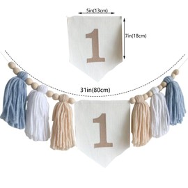 1st Birthday Decorations for Baby Boy Blue Handmade High Chair Banner with Cone Hat for Boy First Birthday Wall Hangings Decorations