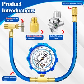 Refrigerator Freon Recharge Hose Kit-R134a R12 R22 Fridge Recharge Tool Kit with 2 BPV31 Bullet Piercing Tap Valves,1 R134a Self-Sealing Adapter, for Refrigerator Refrigerant Refilling (White-Style 1)